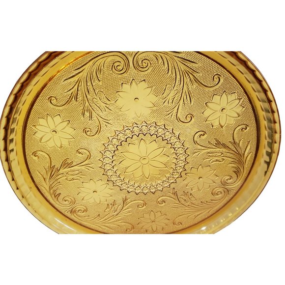 Amber Depression Decorative Glass Tray Plate 10.5" - Picture 3 of 7